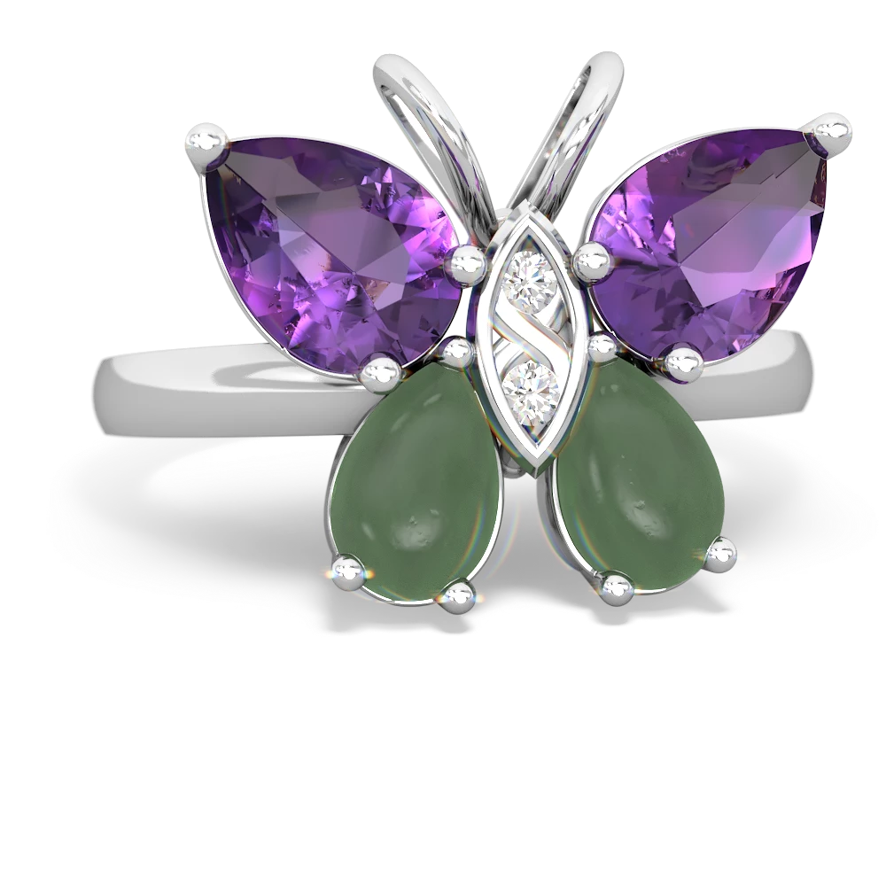 Amethyst Butterfly 14K White Gold ring R2215