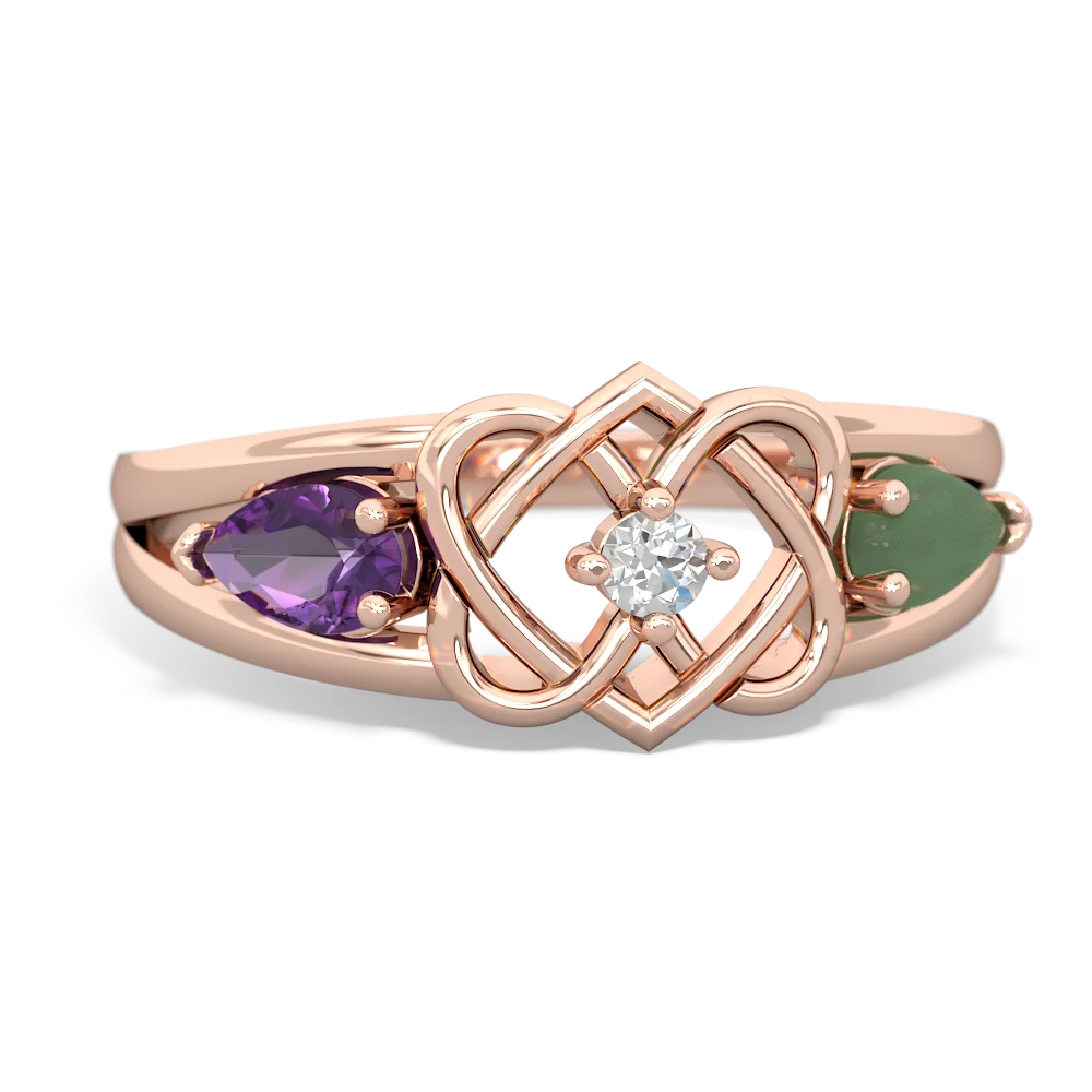 Amethyst Hearts Intertwined 14K Rose Gold ring R5880