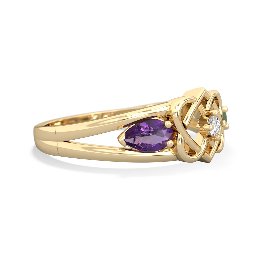 Amethyst Hearts Intertwined 14K Yellow Gold ring R5880