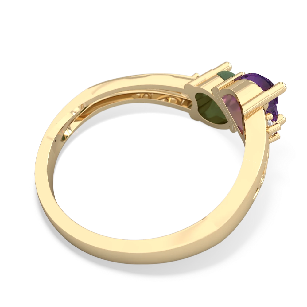 Amethyst Snuggling Hearts 14K Yellow Gold ring R2178