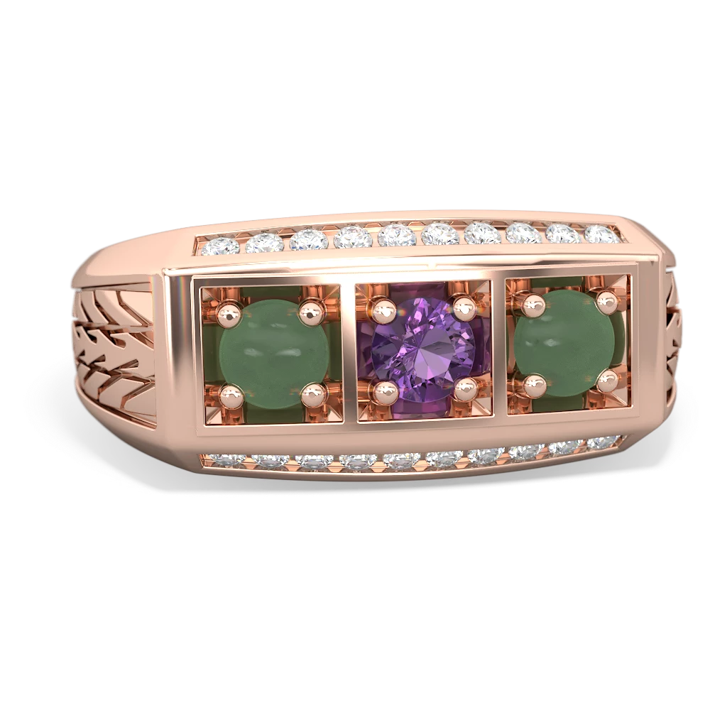 Amethyst Three Stone Tire Tread Men's 14K Rose Gold ring R0520