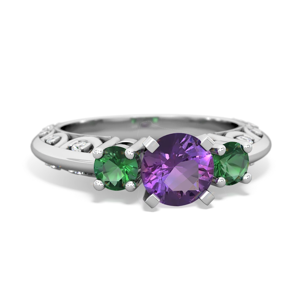 Amethyst Art Deco Eternal Embrace Engagement 14K White Gold ring C2003