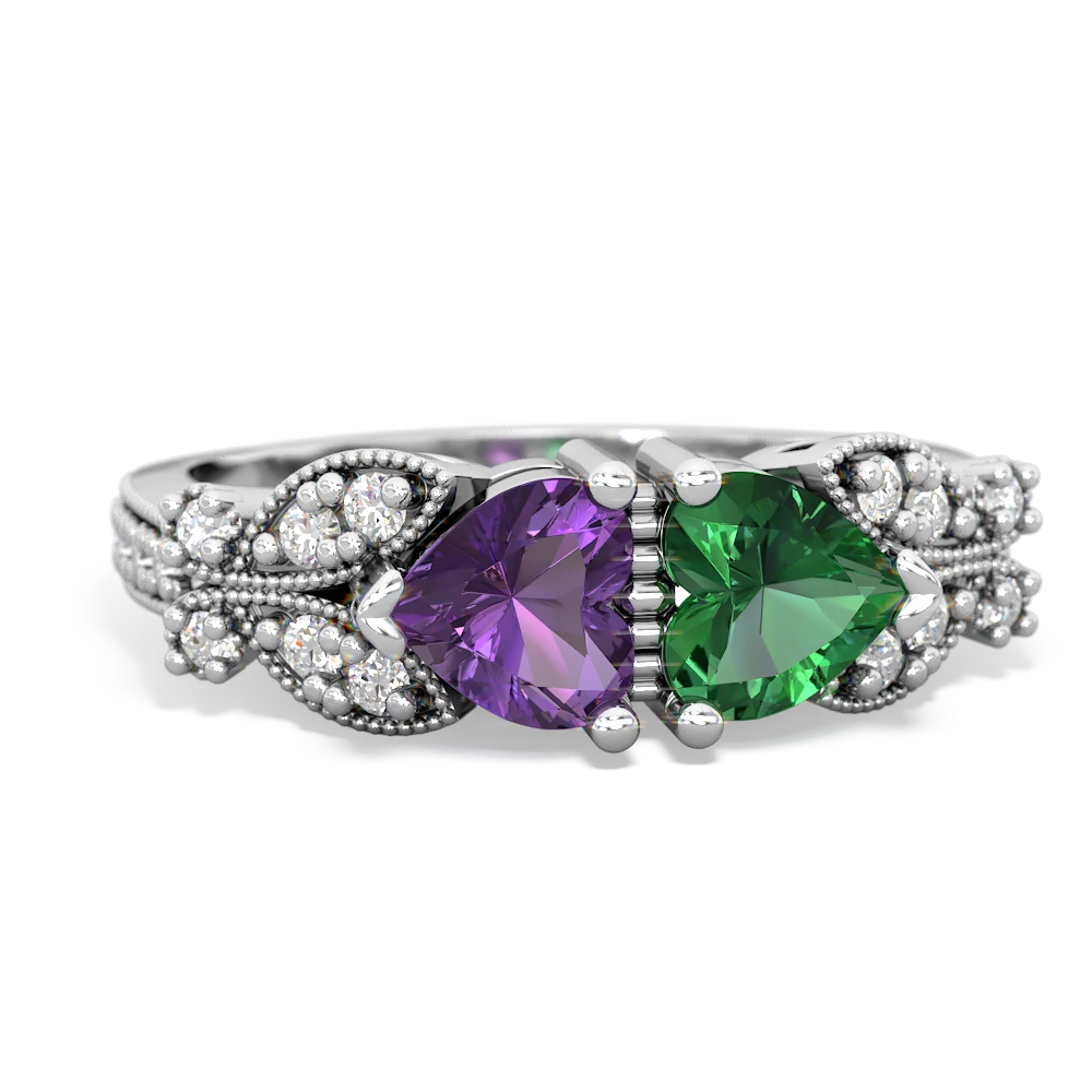 Amethyst Diamond Butterflies 14K White Gold ring R5601