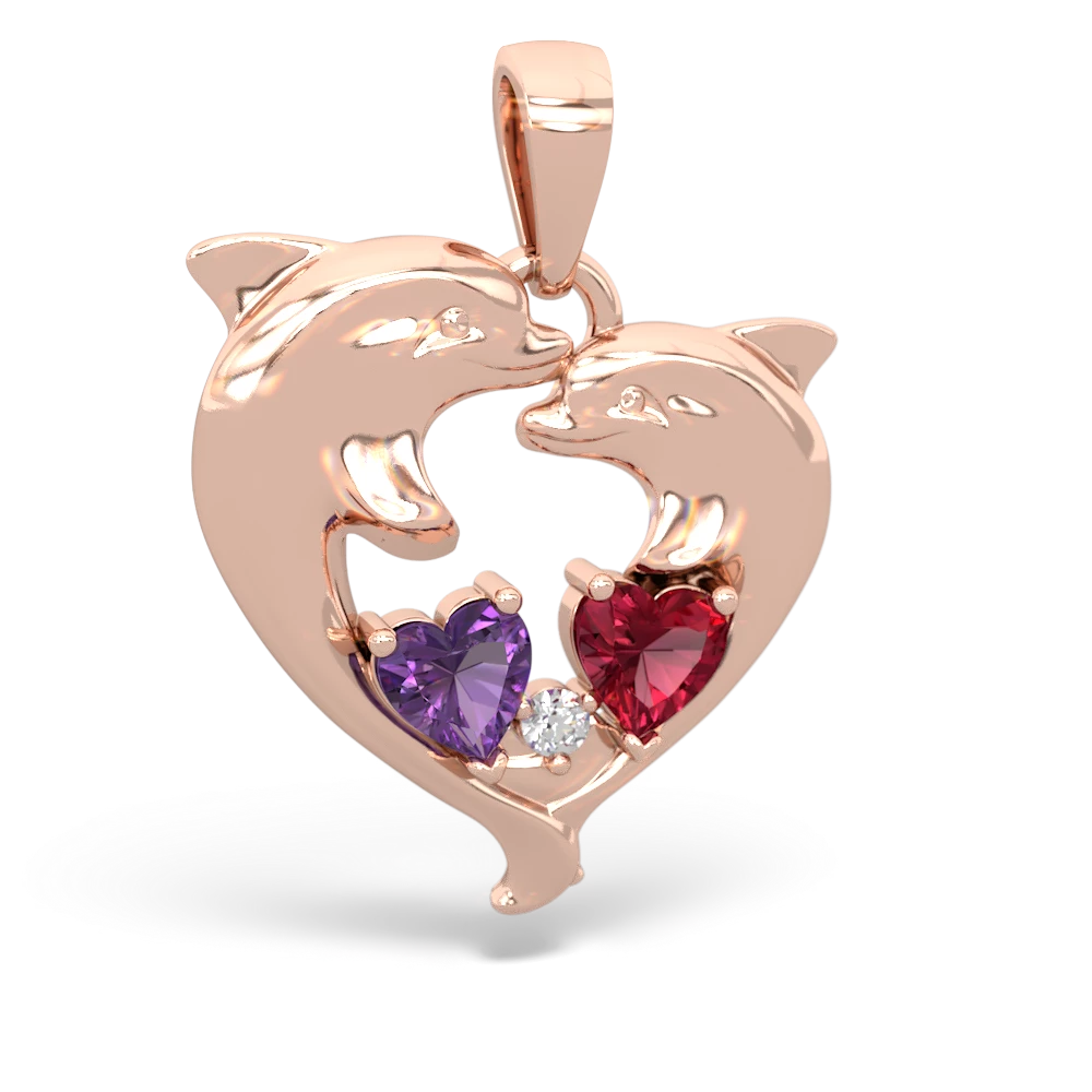 Amethyst Dolphin Heart 14K Rose Gold pendant P5820