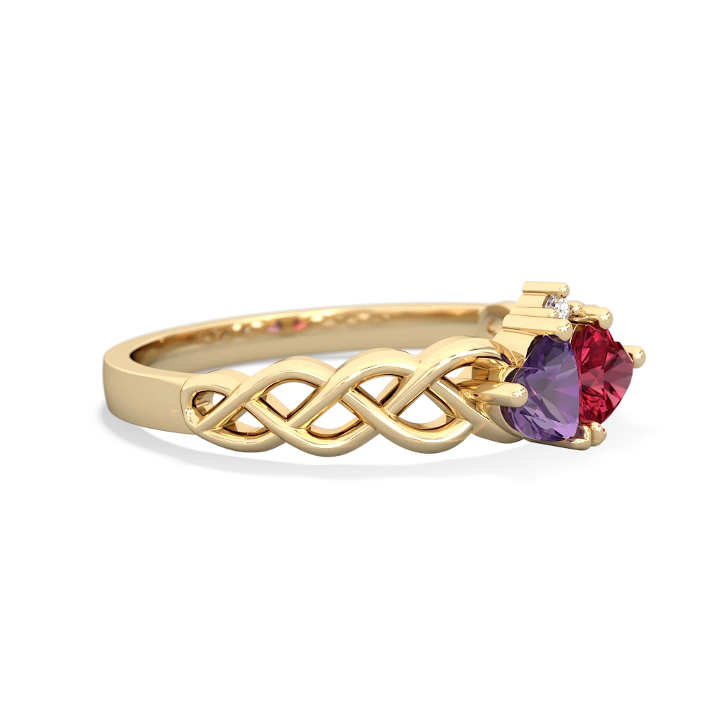 Amethyst Heart To Heart Braid 14K Yellow Gold ring R5870