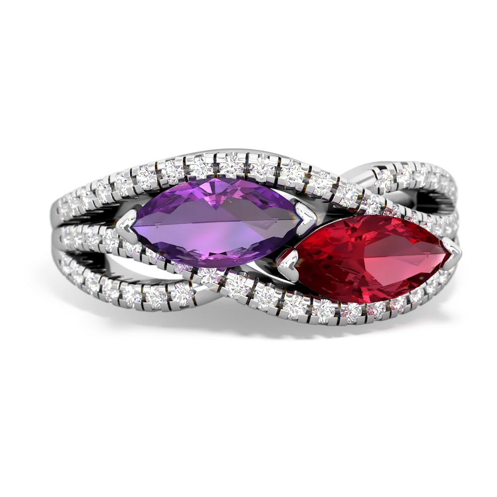 Amethyst Diamond Rivers 14K White Gold ring R3070