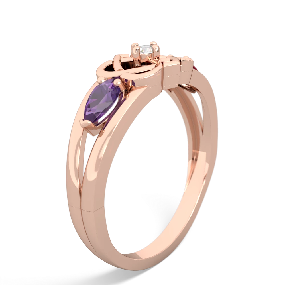 Amethyst Hearts Intertwined 14K Rose Gold ring R5880