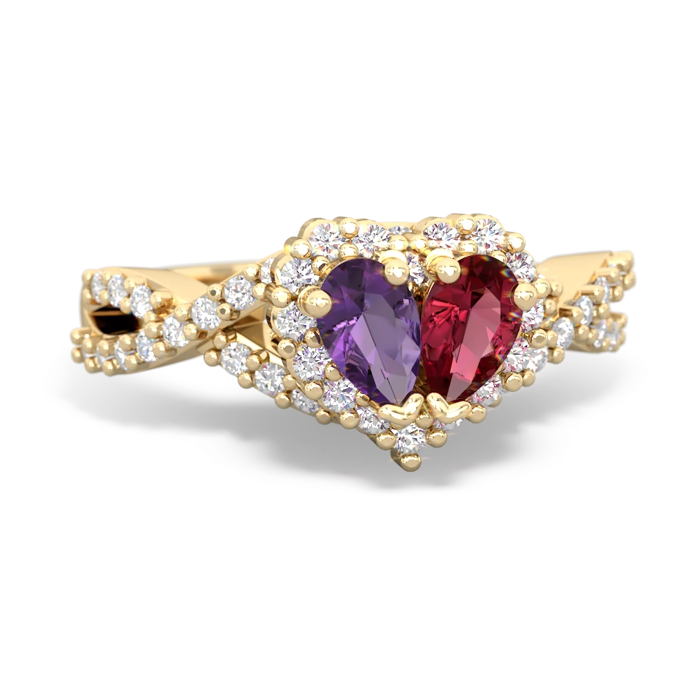 Amethyst Diamond Twist 'One Heart' 14K Yellow Gold ring R2640HRT