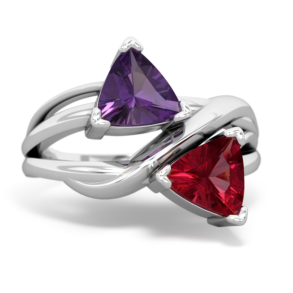 Amethyst Split Band Swirl 14K White Gold ring R2341