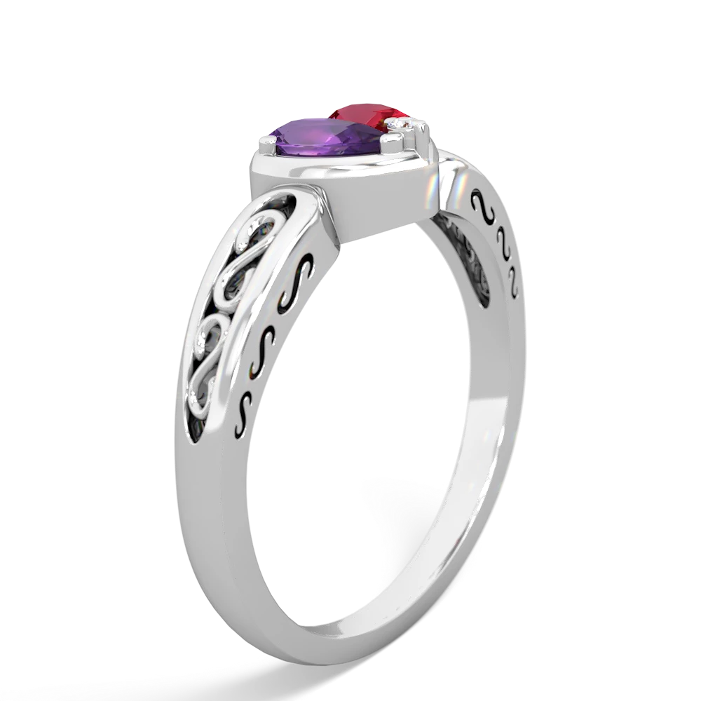 Amethyst Filligree 'One Heart' 14K White Gold ring R5070