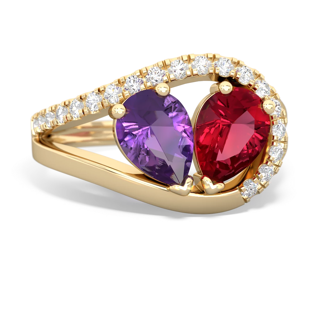 Amethyst Nestled Heart Keepsake 14K Yellow Gold ring R5650