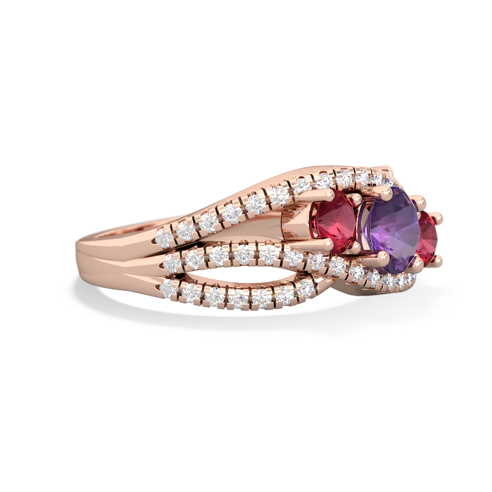 Amethyst Three Stone Aurora 14K Rose Gold ring R3080