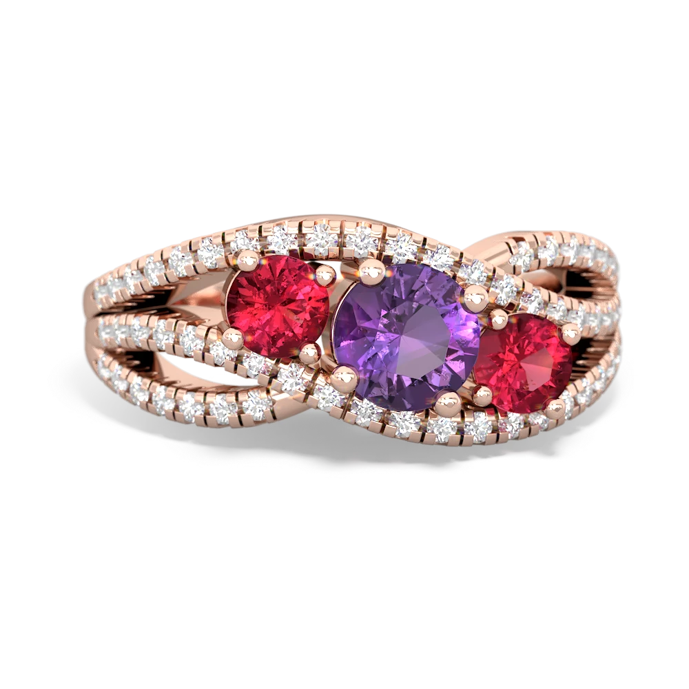 Amethyst Three Stone Aurora 14K Rose Gold ring R3080