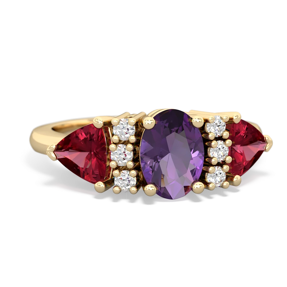 Amethyst Antique Style Three Stone 14K Yellow Gold ring R2186