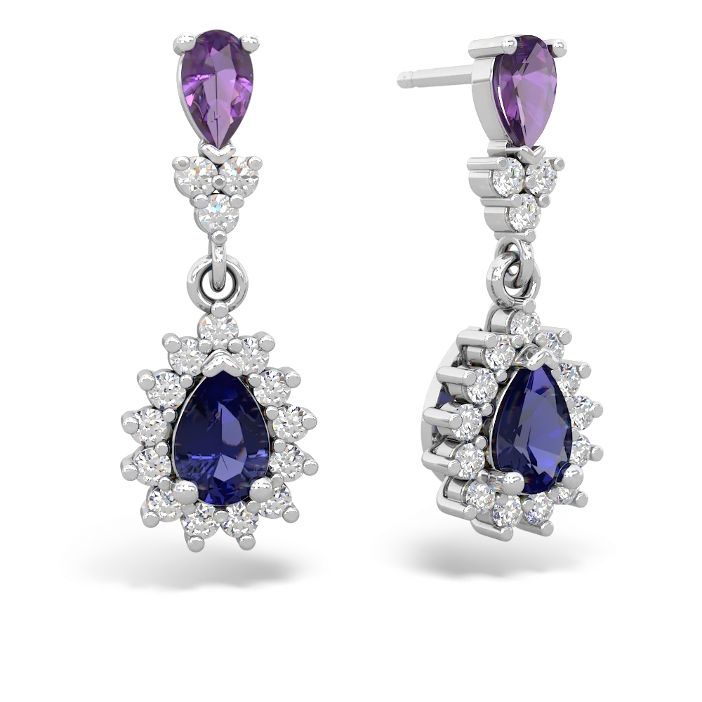 Amethyst Halo Pear Dangle 14K White Gold earrings E1882