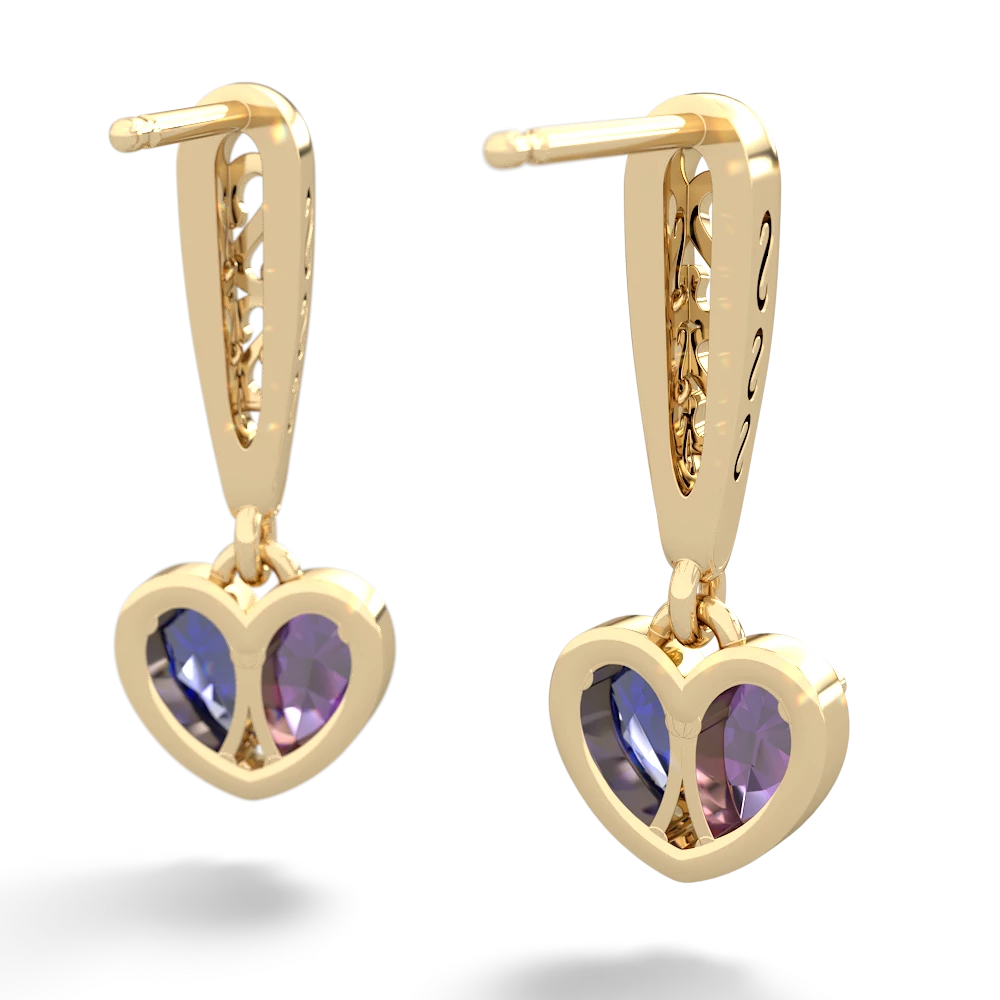 Amethyst Filligree Heart 14K Yellow Gold earrings E5070