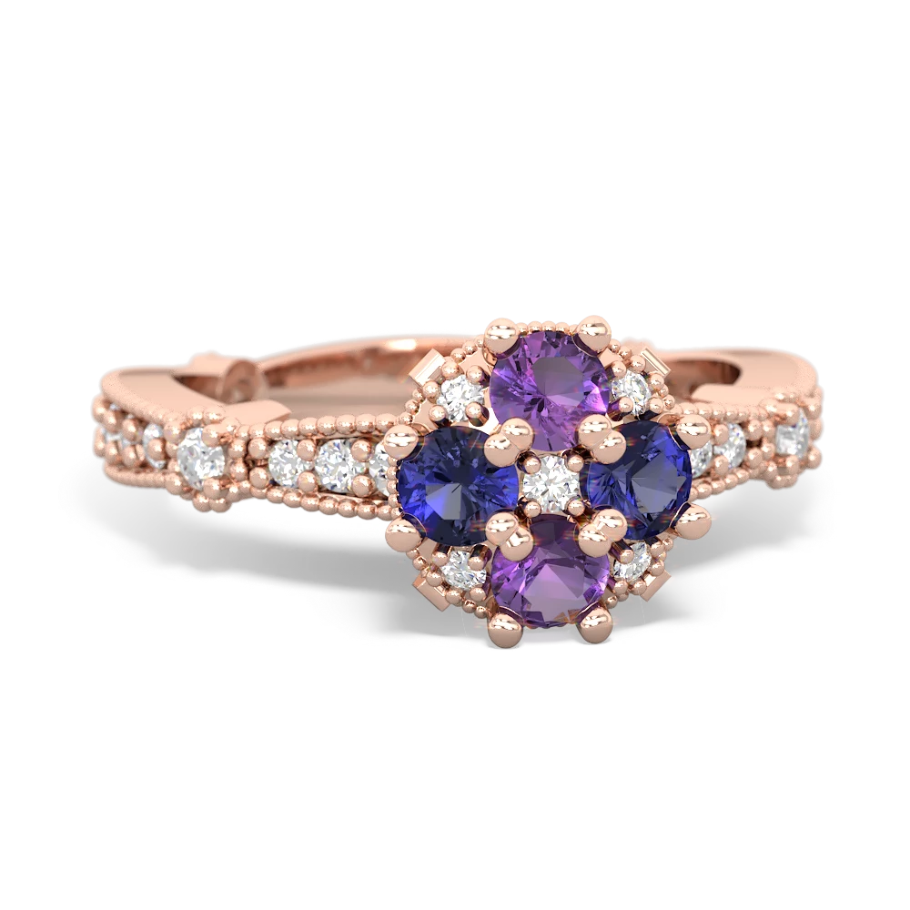 Amethyst Sparkling Tiara Cluster 14K Rose Gold ring R26293RD