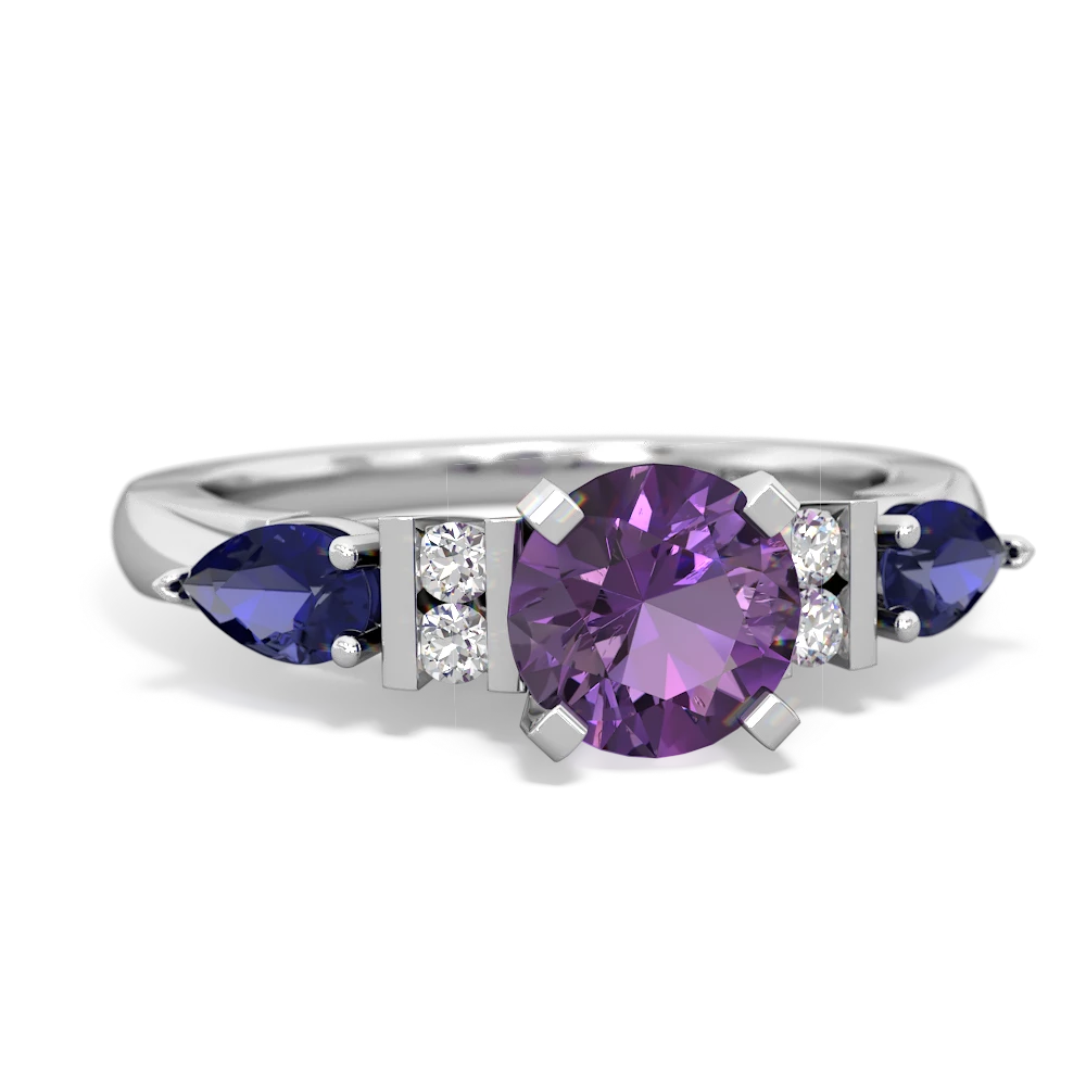 Amethyst 6Mm Round Eternal Embrace Engagement 14K White Gold ring R2005