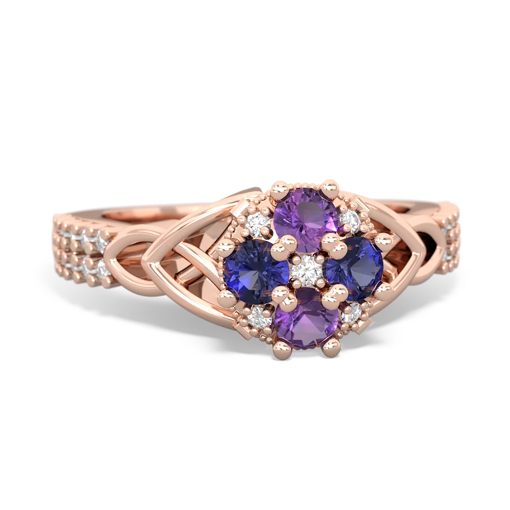 Amethyst Celtic Knot Cluster Engagement 14K Rose Gold ring R26443RD