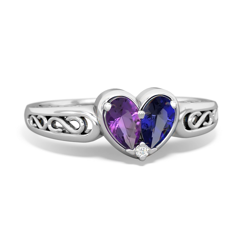 Amethyst Filligree 'One Heart' 14K White Gold ring R5070