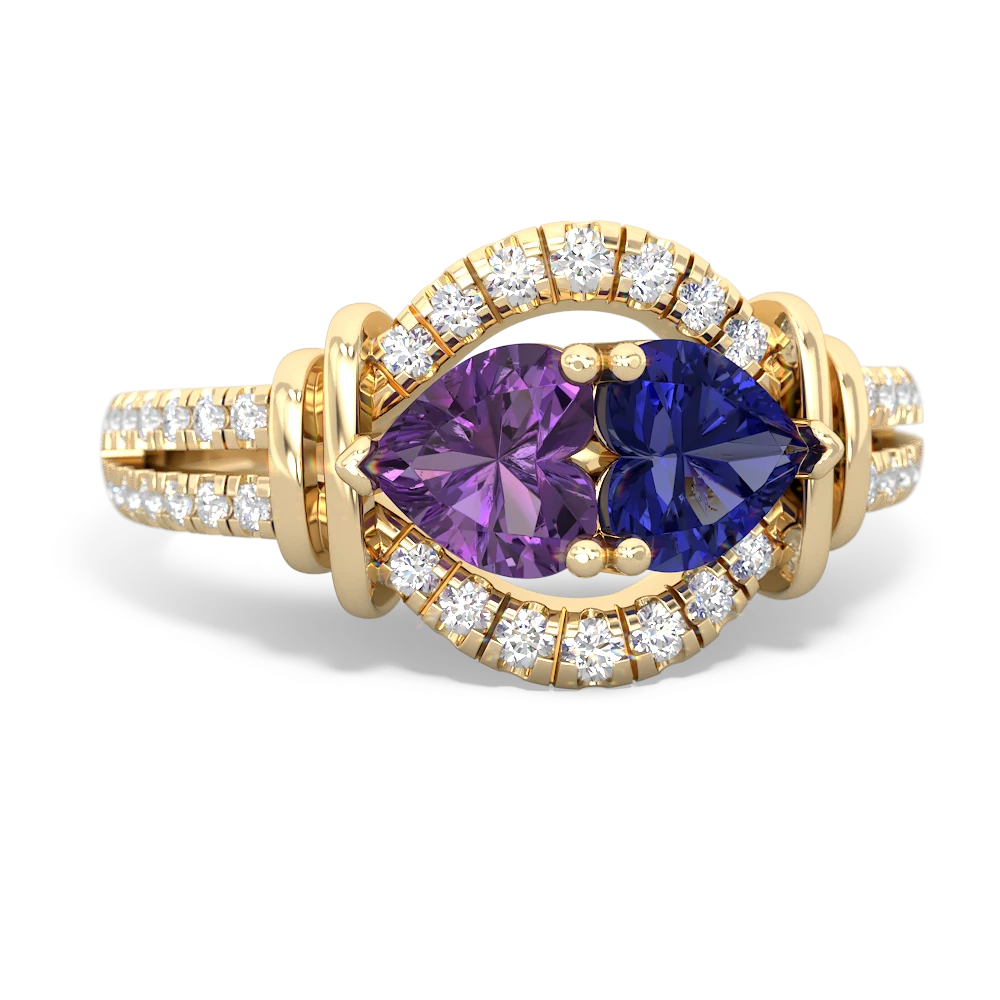 Amethyst Art-Deco Keepsake 14K Yellow Gold ring R5630