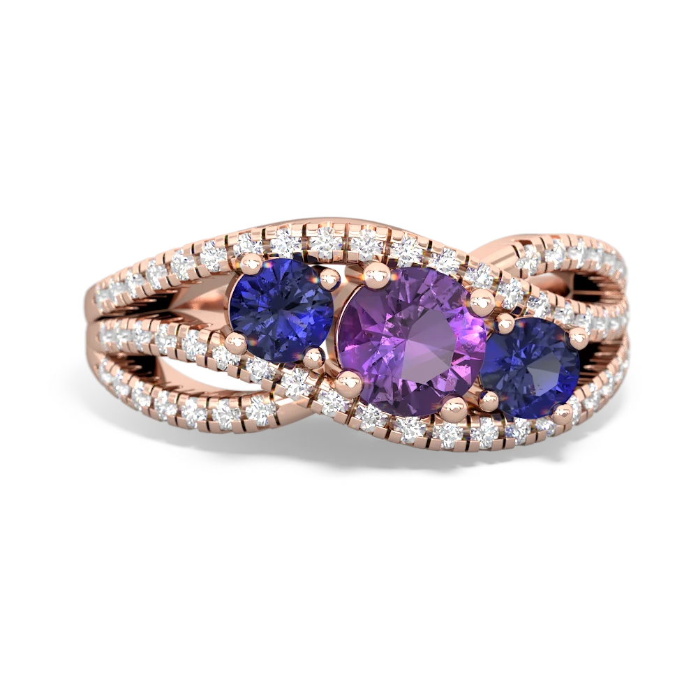 Amethyst Three Stone Aurora 14K Rose Gold ring R3080