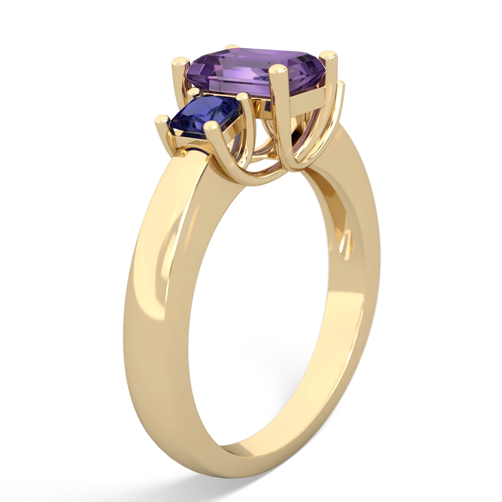 Amethyst Three Stone Emerald-Cut Trellis 14K Yellow Gold ring R4021