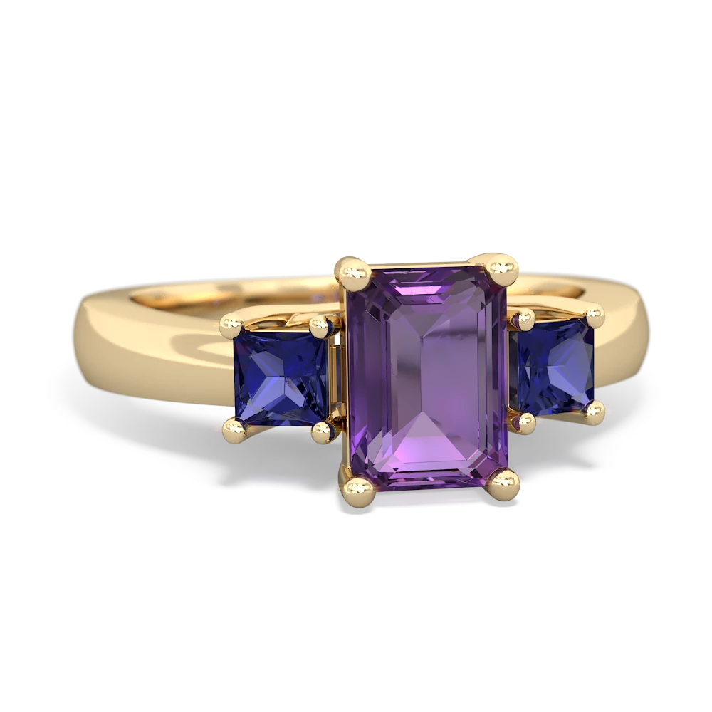 Amethyst Three Stone Emerald-Cut Trellis 14K Yellow Gold ring R4021