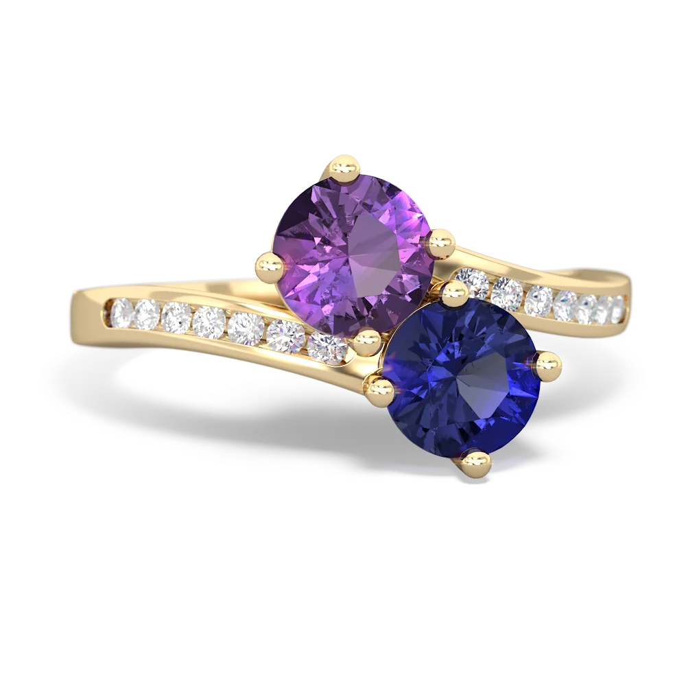 Amethyst Channel Set Two Stone 14K Yellow Gold ring R5303