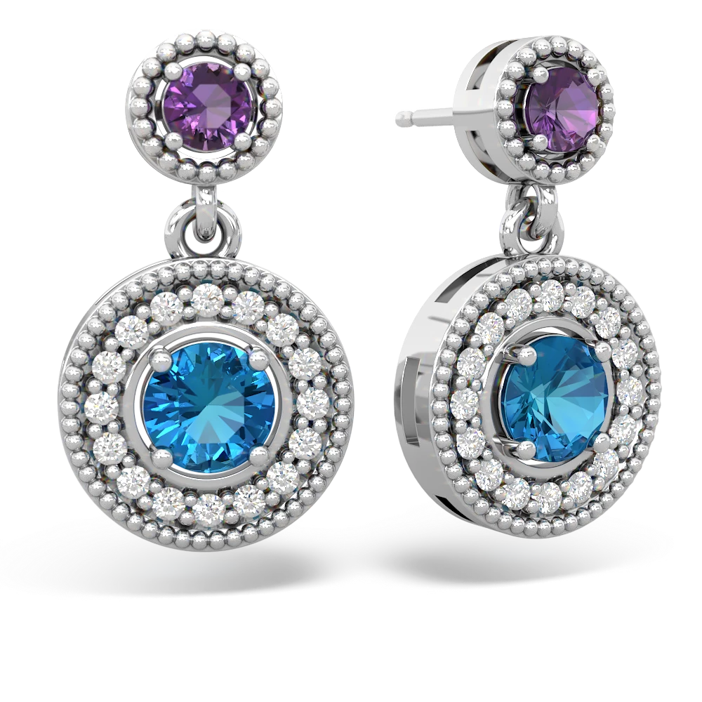 Amethyst Halo Dangle 14K White Gold earrings E5319