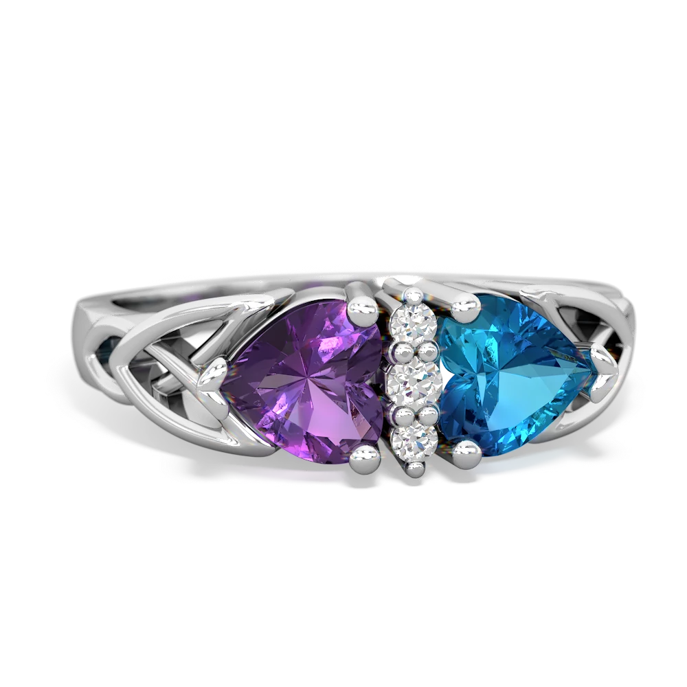 Amethyst Celtic Knot Double Heart 14K White Gold ring R5040