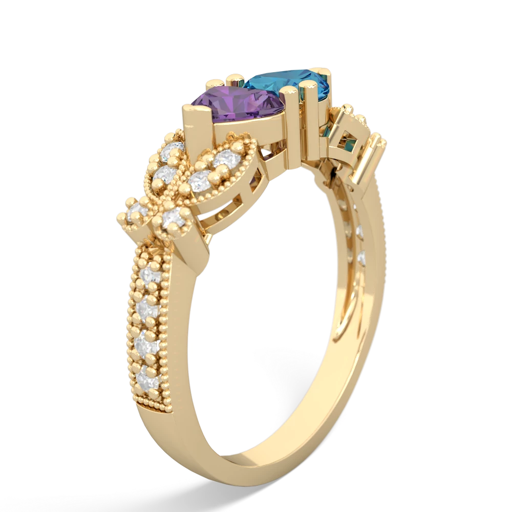 Amethyst Diamond Butterflies 14K Yellow Gold ring R5601