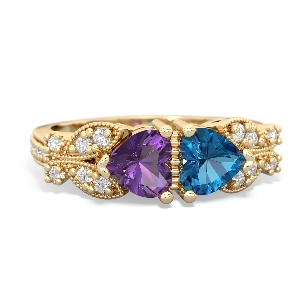 Amethyst Diamond Butterflies 14K Yellow Gold ring R5601