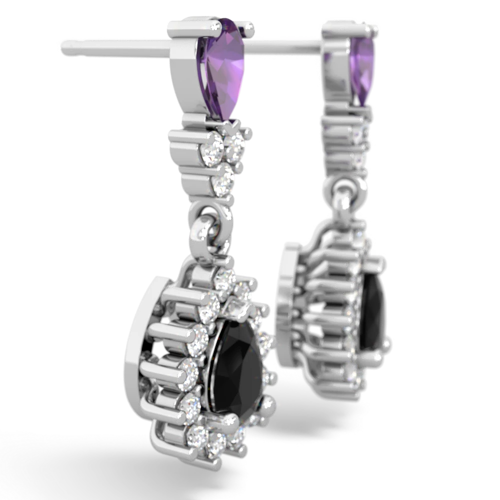 Amethyst Halo Pear Dangle 14K White Gold earrings E1882