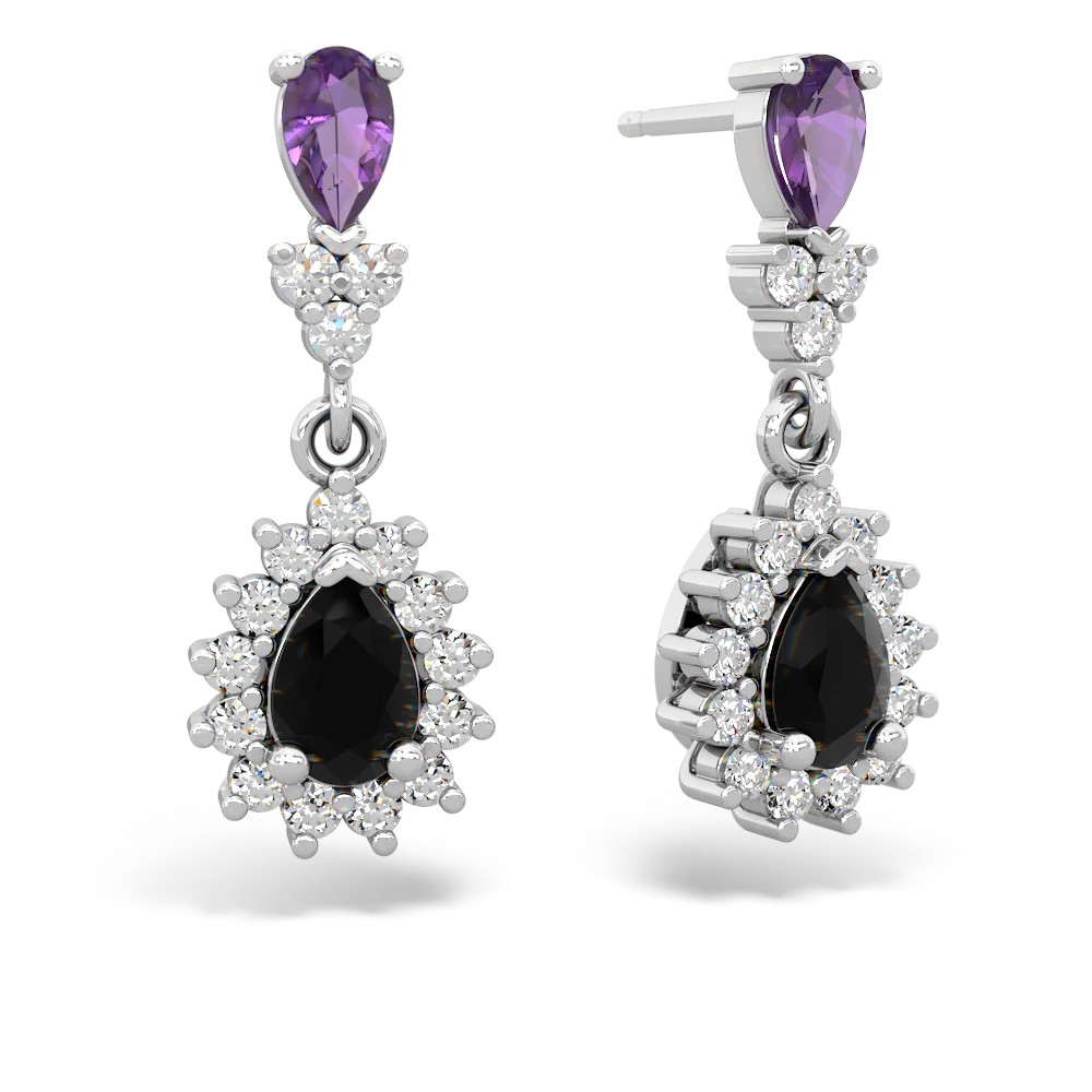 Amethyst Halo Pear Dangle 14K White Gold earrings E1882