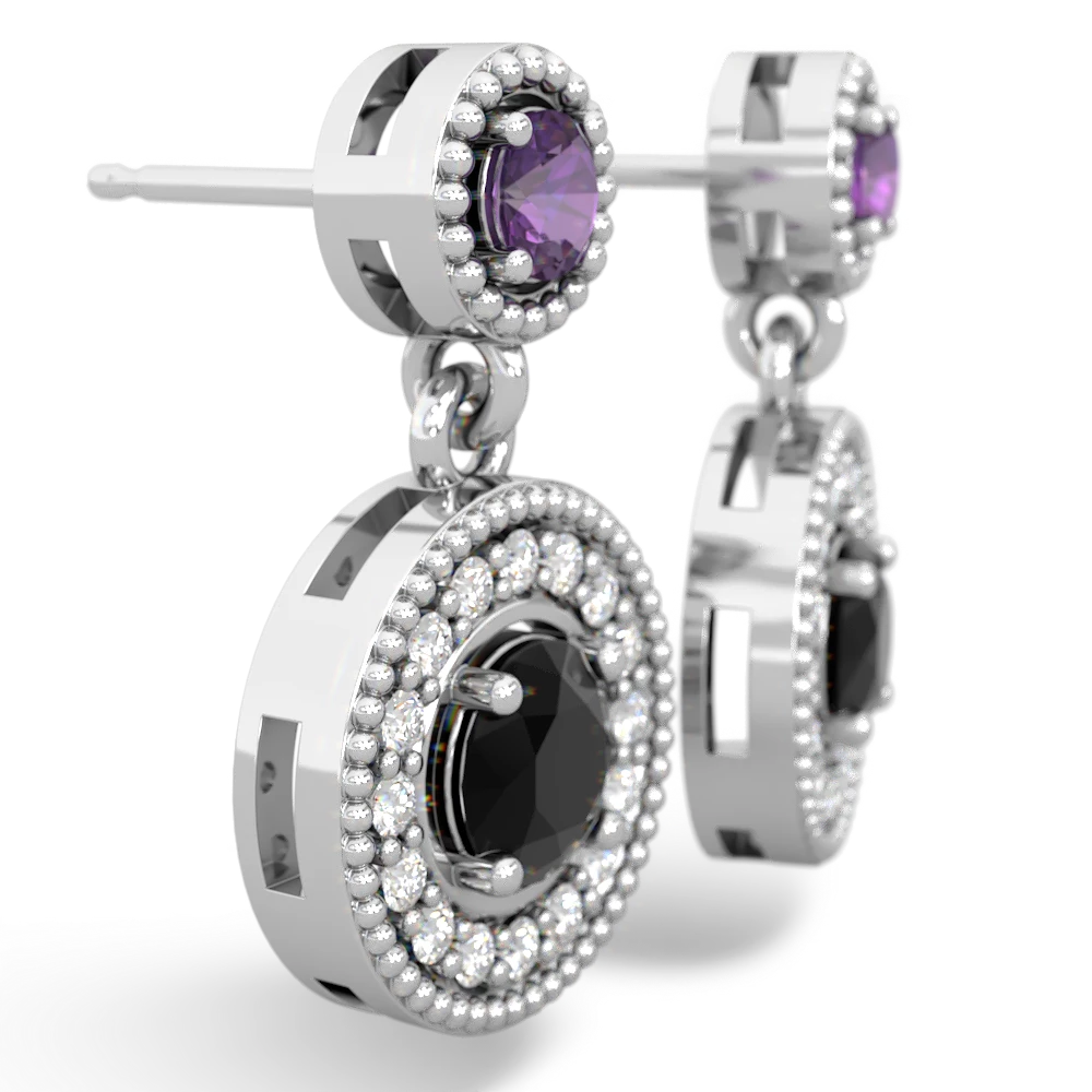 Amethyst Halo Dangle 14K White Gold earrings E5319