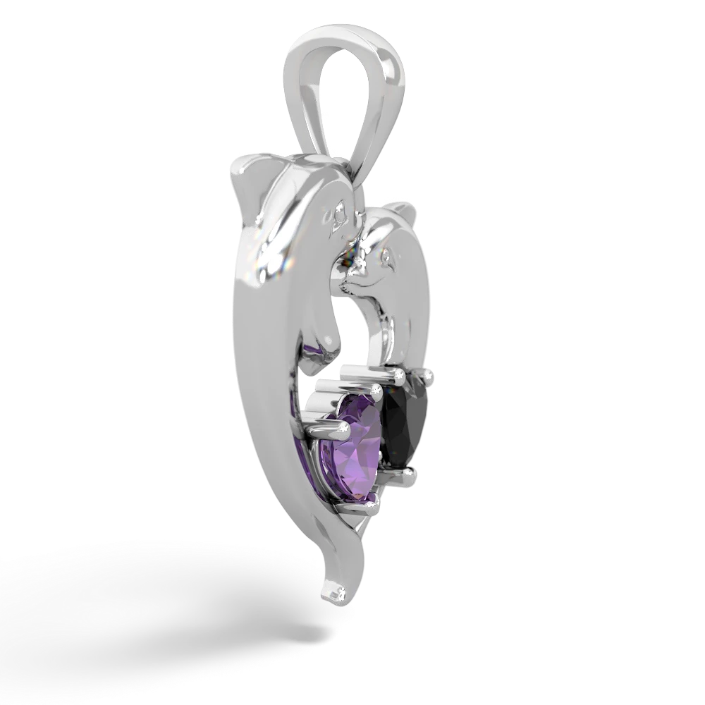 Amethyst Dolphin Heart 14K White Gold pendant P5820