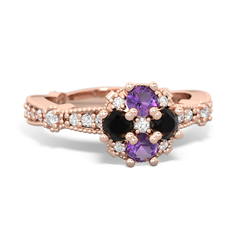 Amethyst Sparkling Tiara Cluster 14K Rose Gold ring R26293RD