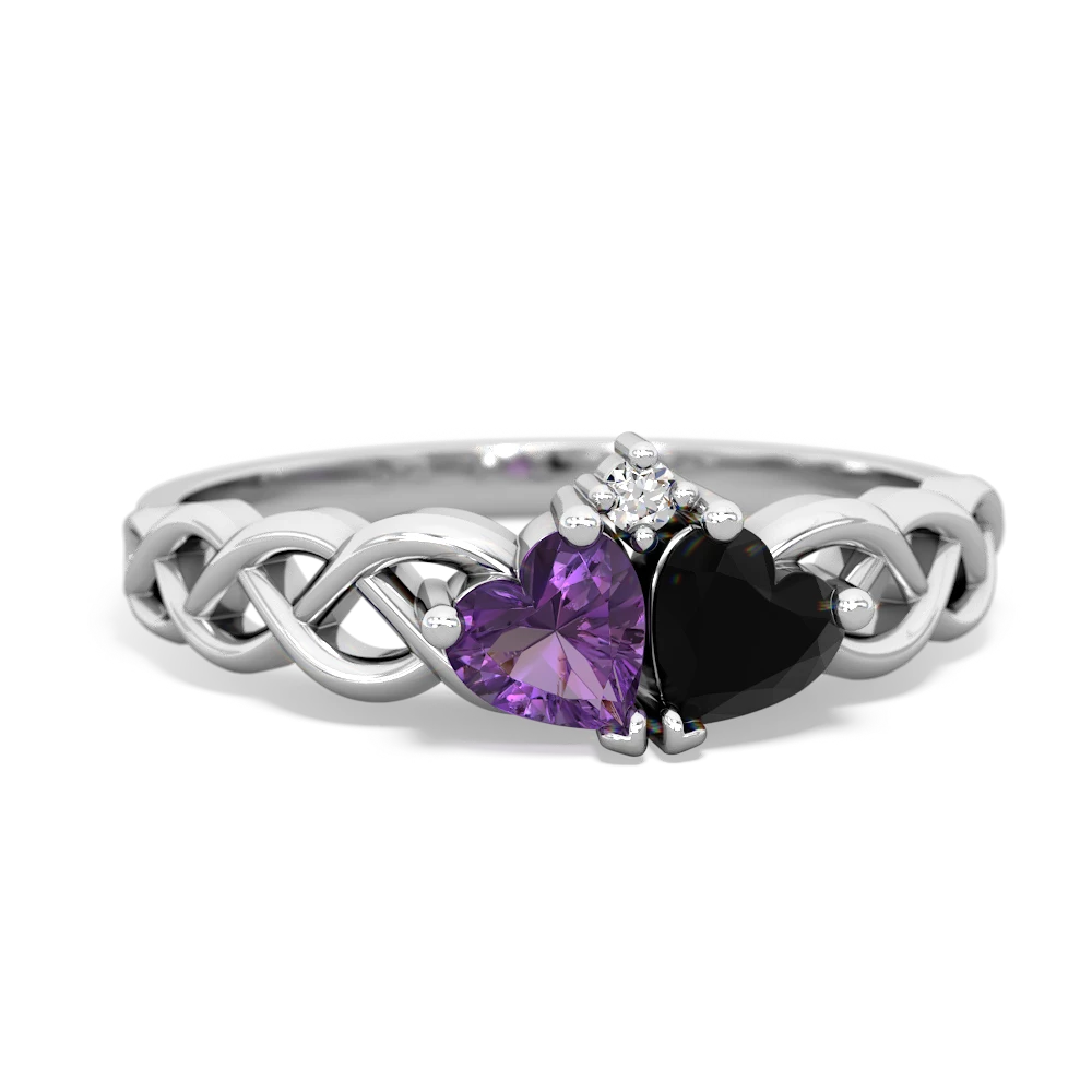 Amethyst Heart To Heart Braid 14K White Gold ring R5870