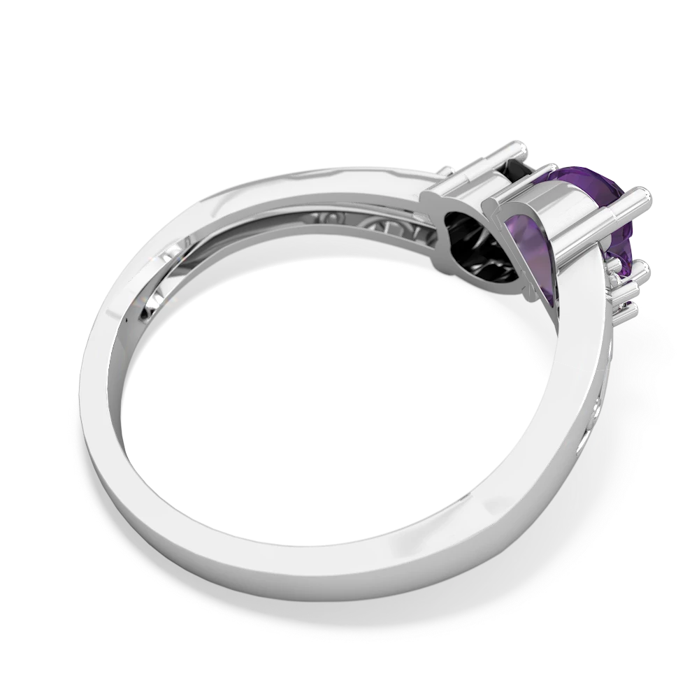 Amethyst Snuggling Hearts 14K White Gold ring R2178