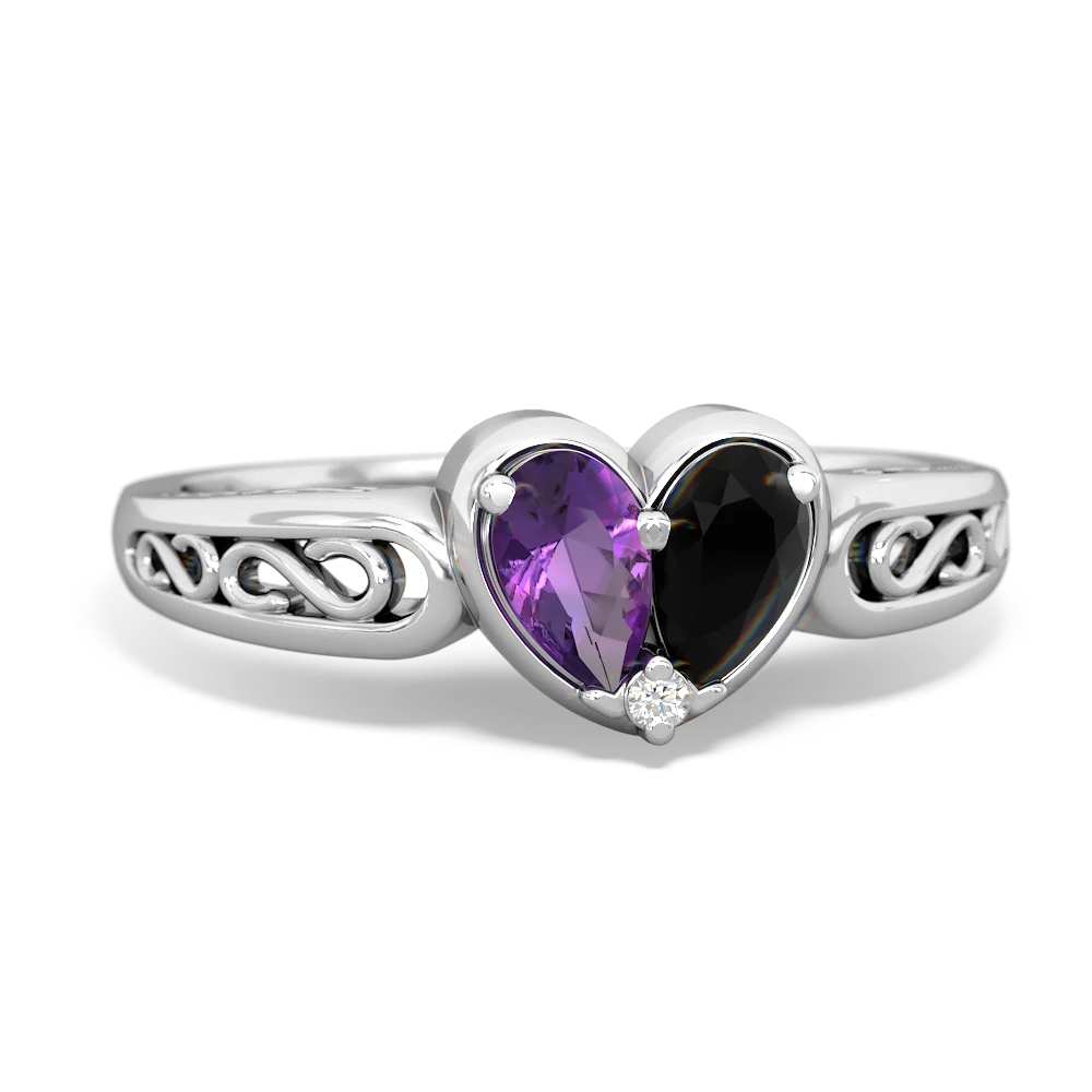 Amethyst Filligree 'One Heart' 14K White Gold ring R5070