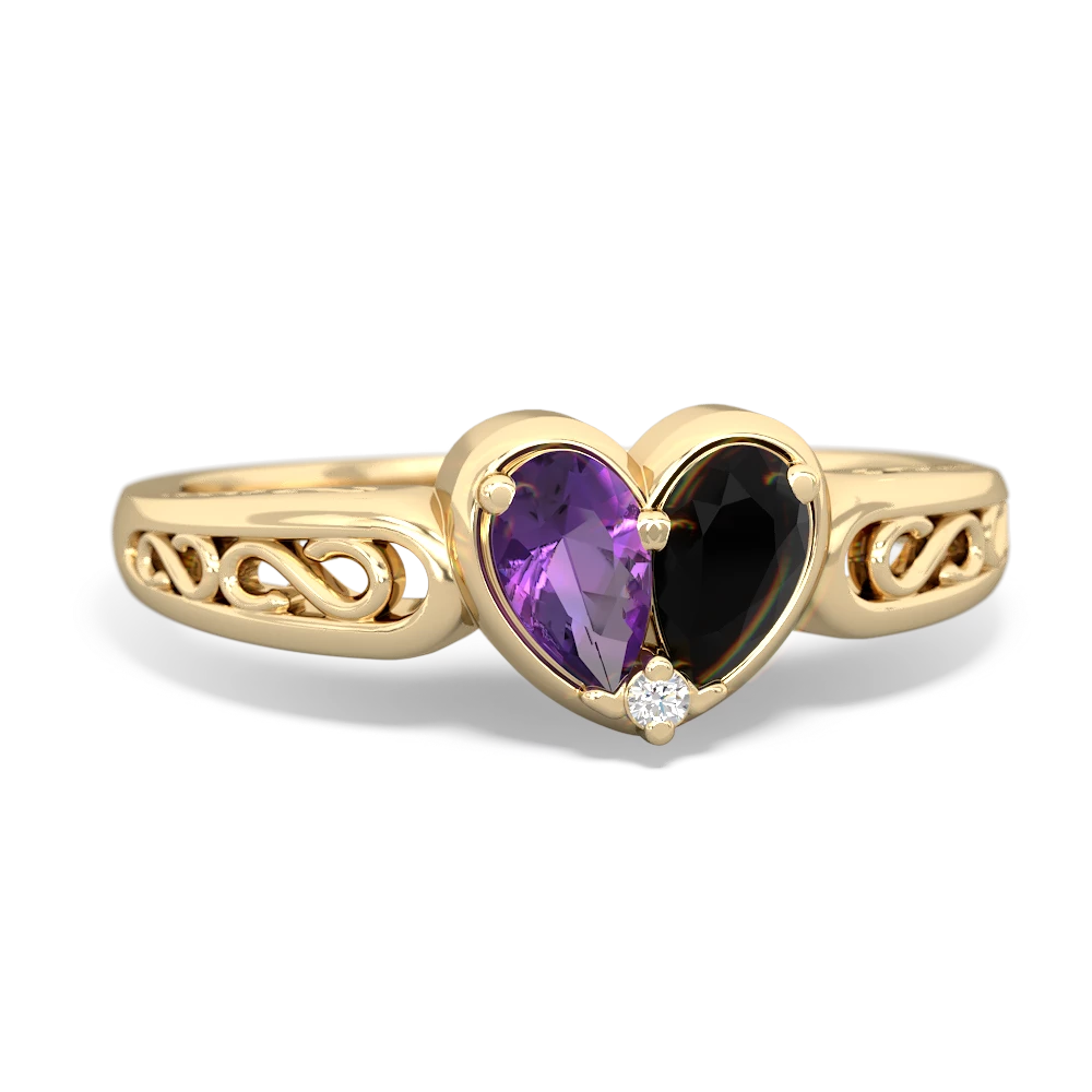 Amethyst Filligree 'One Heart' 14K Yellow Gold ring R5070