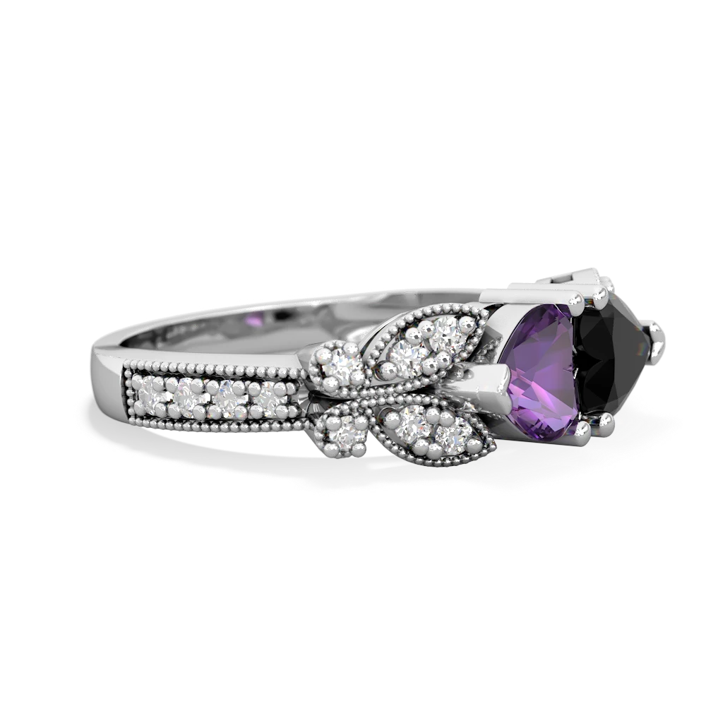 Amethyst Diamond Butterflies 14K White Gold ring R5601