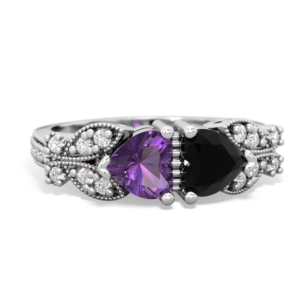 Amethyst Diamond Butterflies 14K White Gold ring R5601