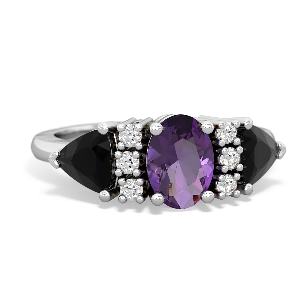 Amethyst Antique Style Three Stone 14K White Gold ring R2186