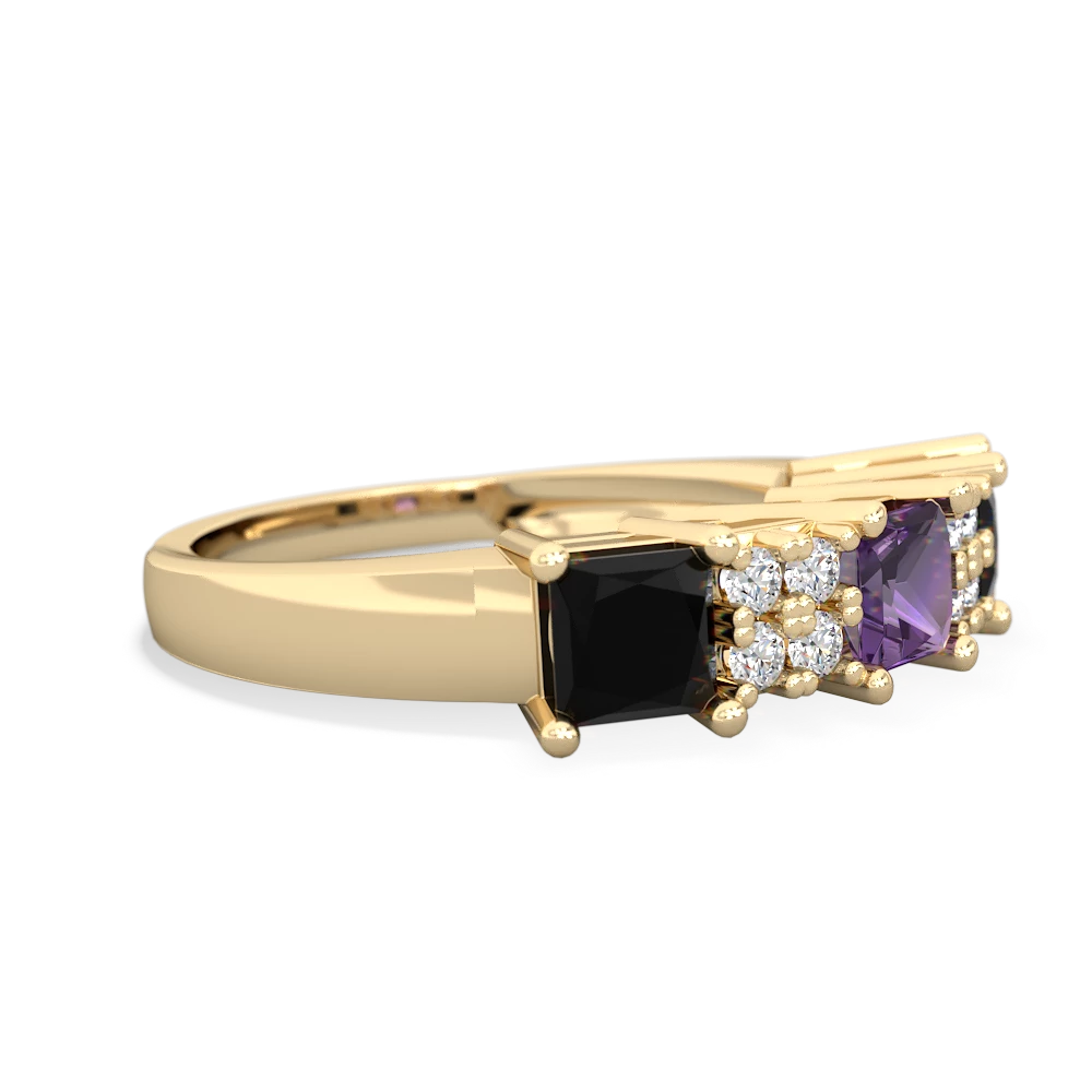 Amethyst Three Stone Diamond Cluster 14K Yellow Gold ring R2592