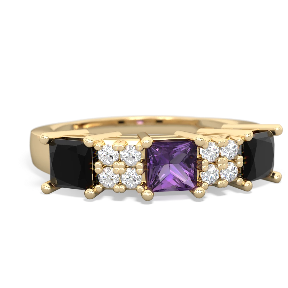 Amethyst Three Stone Diamond Cluster 14K Yellow Gold ring R2592