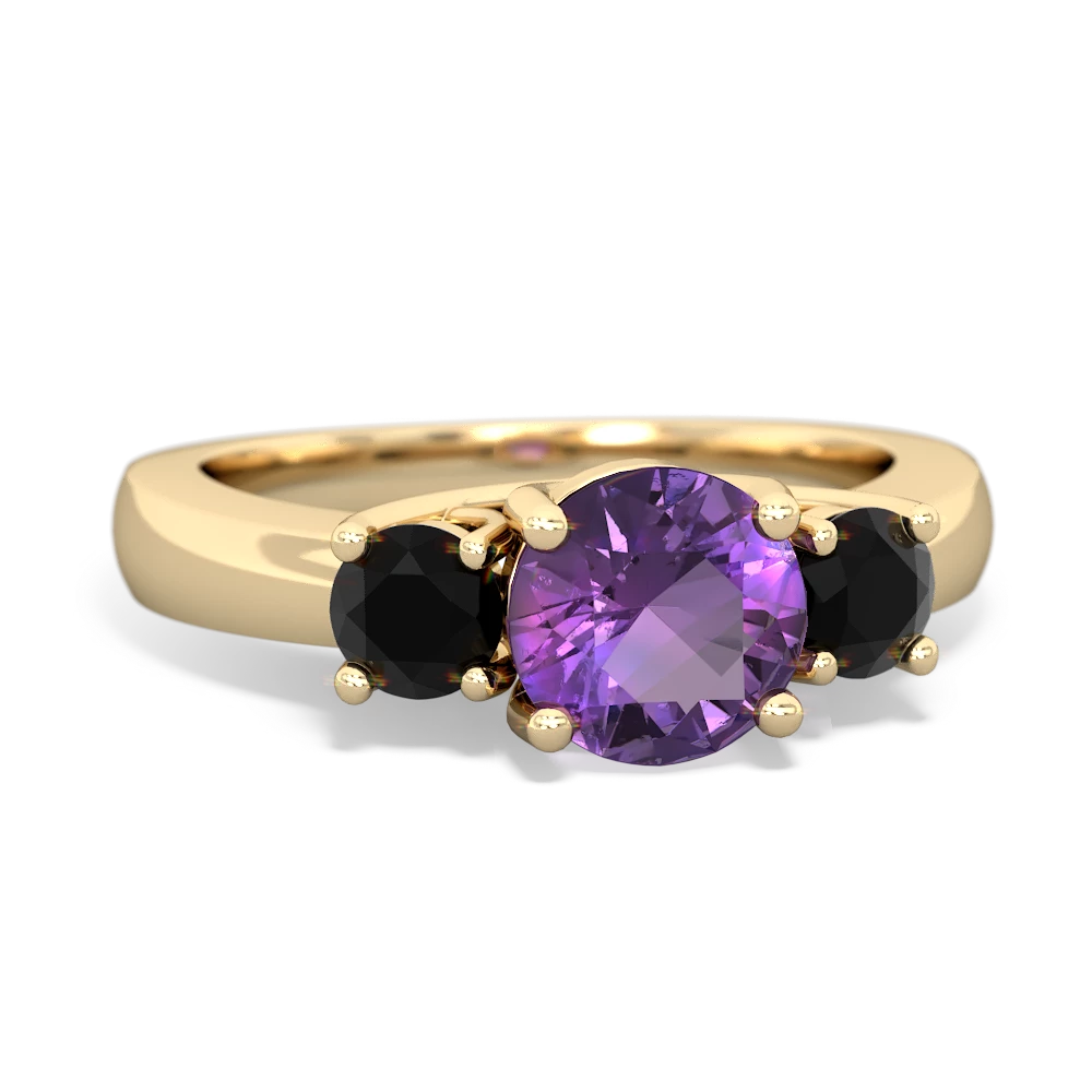 Amethyst Three Stone Round Trellis 14K Yellow Gold ring R4018