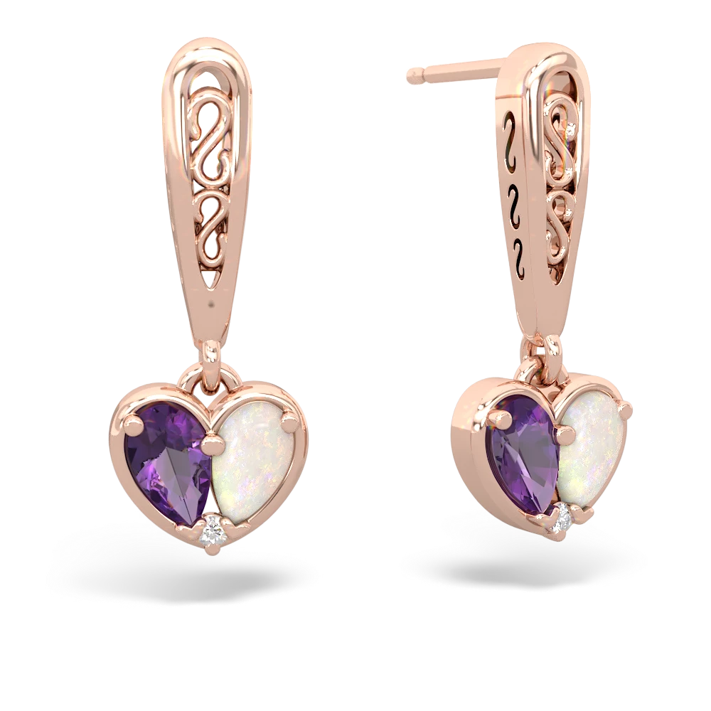 Amethyst Filligree Heart 14K Rose Gold earrings E5070