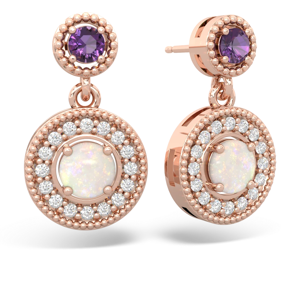 Amethyst Halo Dangle 14K Rose Gold earrings E5319